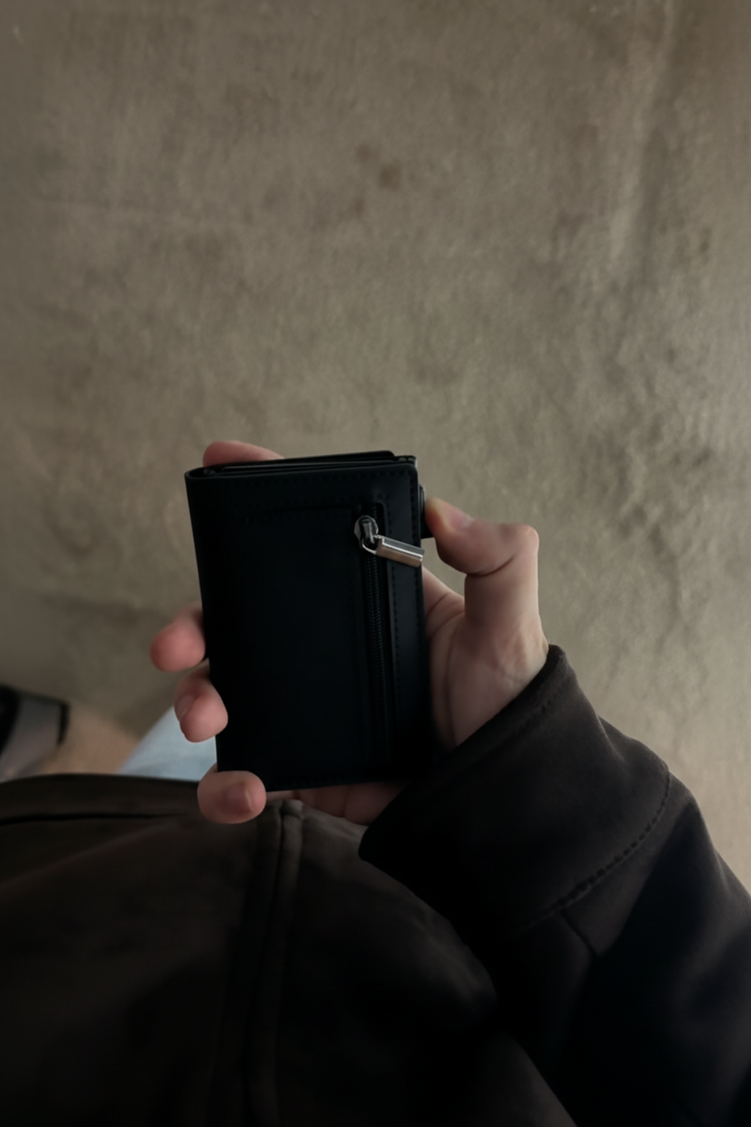 Czarny portfel minimalistyczny